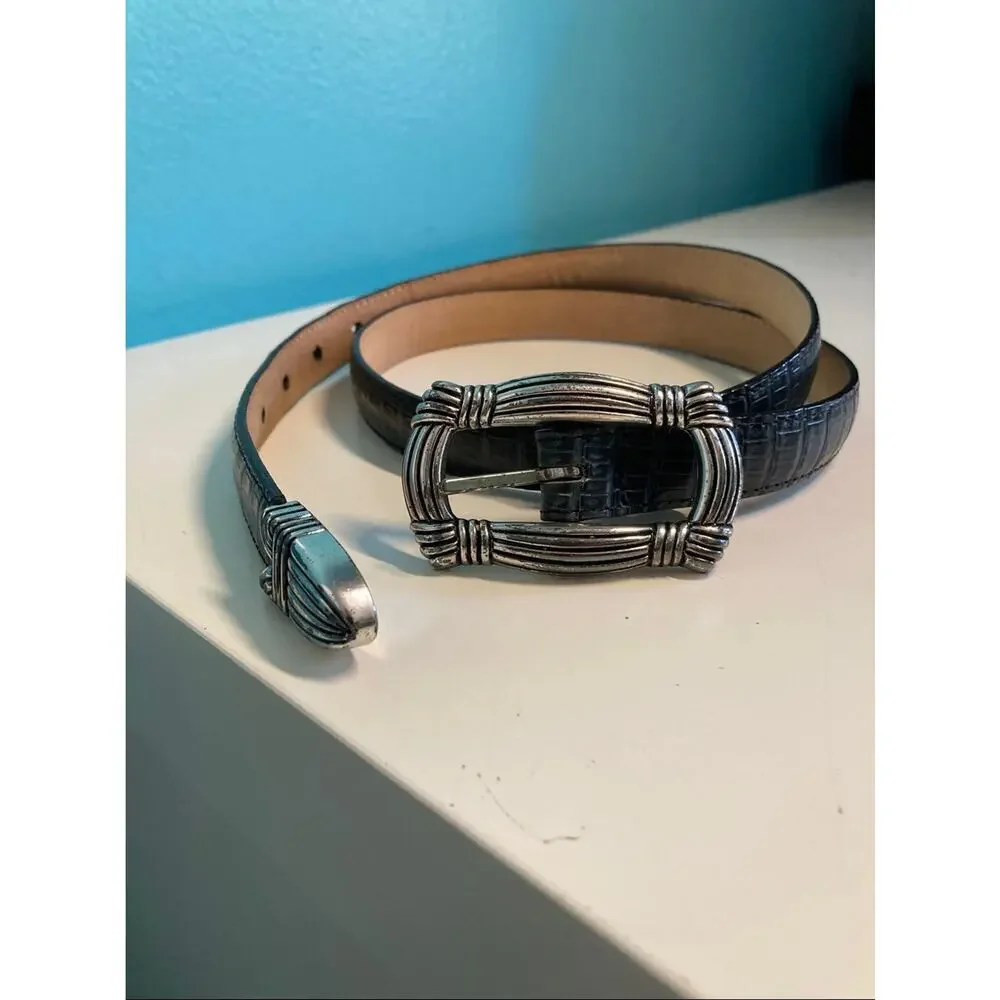 Vintage Brighton Belt Women’s Size M Dark Gray Mock Croc Silver Tone Hardware